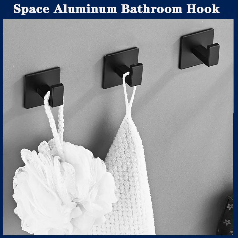 1/4st svarta självhäftande väggkrokar för hängande nycklar klädhängare dörrrock krok rack rack handduk hållare badrum tillbehör