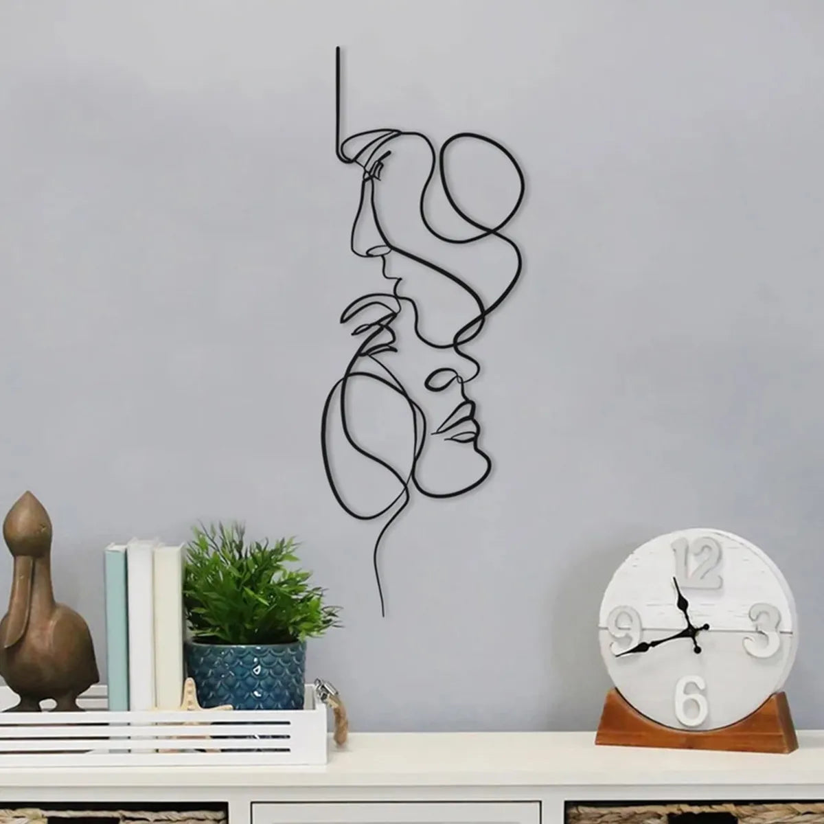 Zwarte metalen muur kunst muur hangende decor abstract ijzeren wand sculptuur minimalistische gezichtslijn home decoratie ambachten