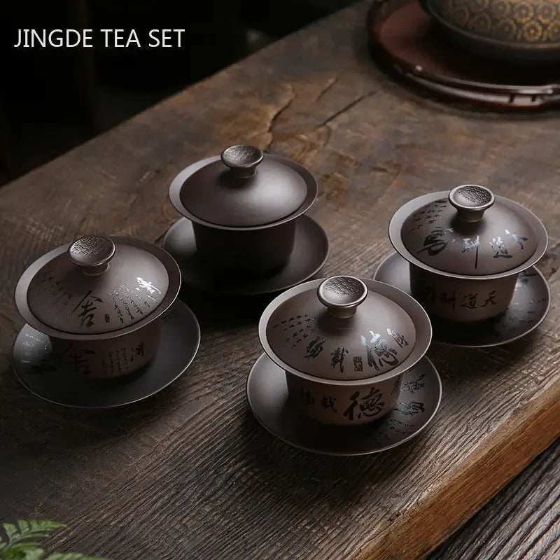 180 ml di argilla viola vintage Gaiwan cinese Casa fatta per tè fatta per tè da tè da tè da tè personalizzato Coppa di tè portatile personalizzata con coperchio