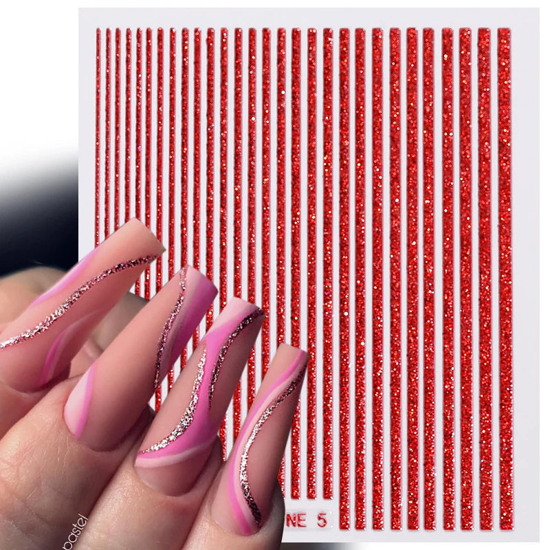 3D Lines Nail Stickers  Silver Rose Gold Metal Stripe Letters Decals Curve Gel Nails Art Sliders Manicure Decor
