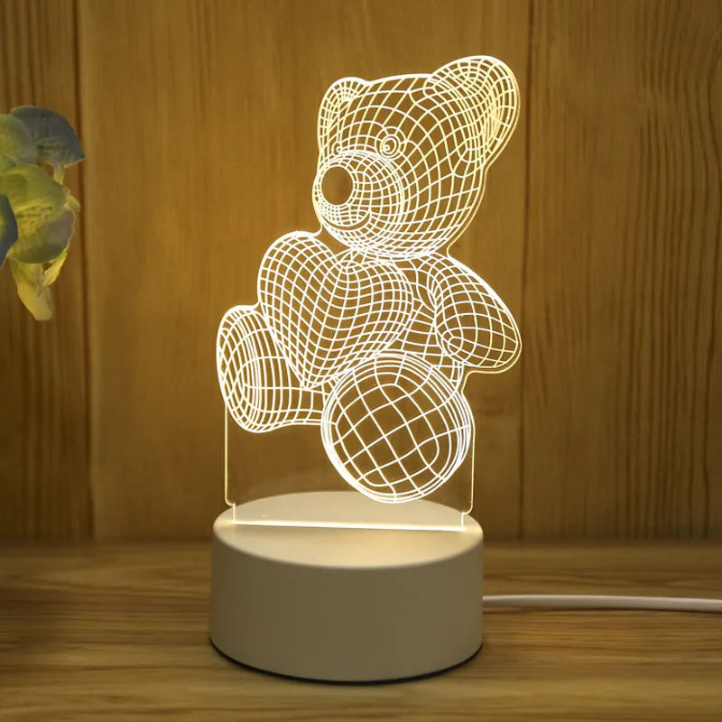 Romantik Cinta Lampu Led Akrilik 3D Untuk Rumah Kanak -kanak Malam Malam Lampu Lampu Hari Lahir Pesta Pesta Valentine's Bedside Lamp