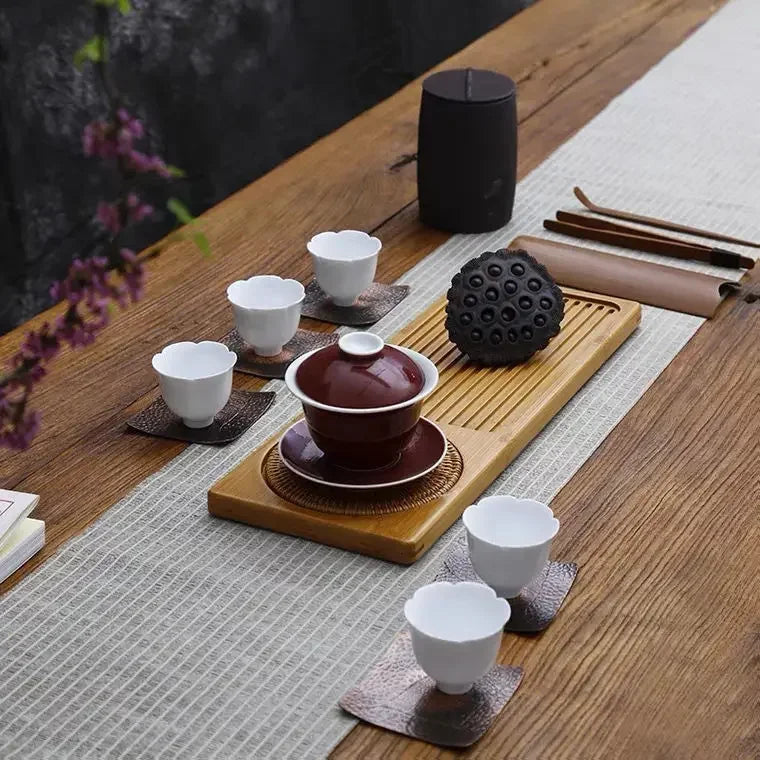 Bambu kayu teh nampan piring teh aksesoris piring rotan rotan persegi panjang piring piring piring penyimpanan hidangan untuk hotel gongfu teh