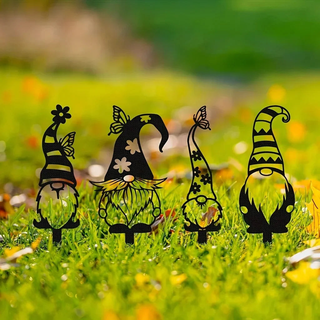1pc / 4pcs Gnomes Decorations de jardin pour cour, jardin enjeux décoratifs, gnomes de jardin, creux de silhouette en métal décor