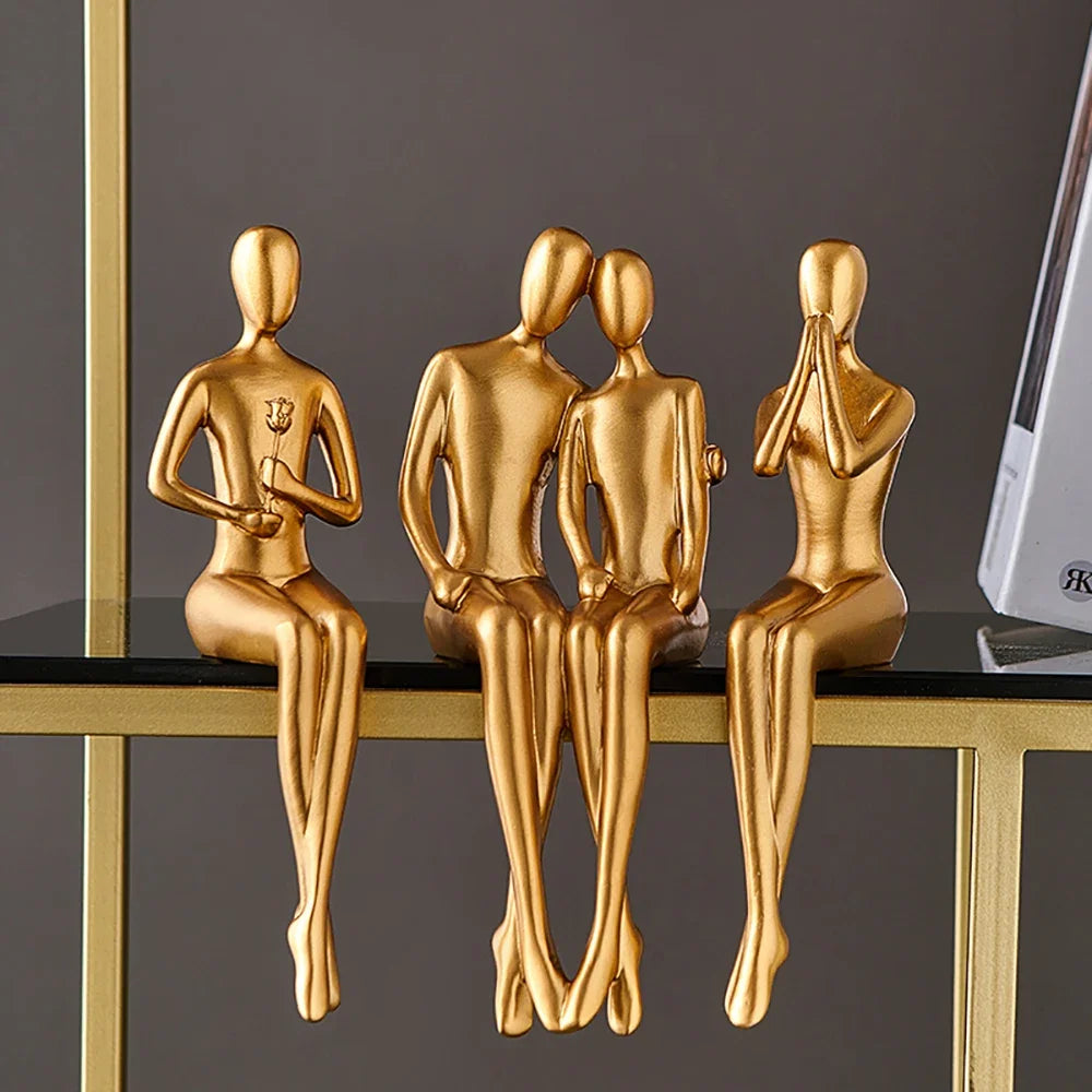 Sculpture dorée abstraite et figurines pour la figure de résine intérieure Statue de décoration intérieure moderne Accessoires de bureau nordique décoration
