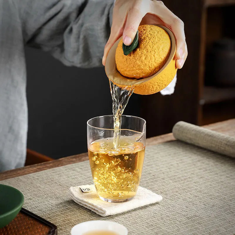 Chinese Sancai Gaiwan Handmade Pottery Tea Cup Bowl Creative Orange Shape Tea Tureen voor thuisgebruik keramische gepigmenteerde theeware set