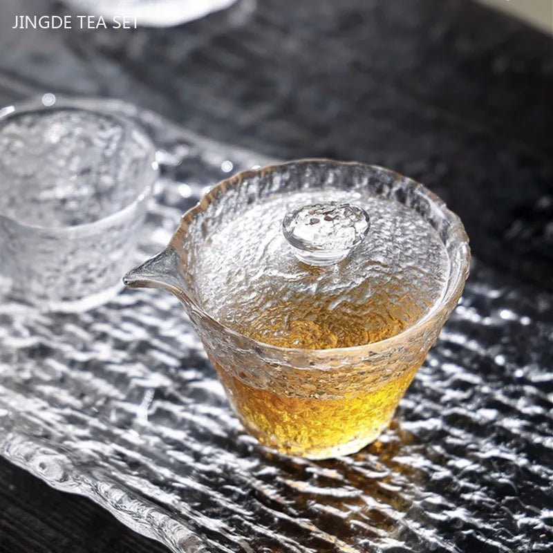 Japansk klassisk Hammer Pattern Fair Cup Handgjorda värmebeständiga glas Gaiwan kinesiska te-tillbehör Hushållet Infusör