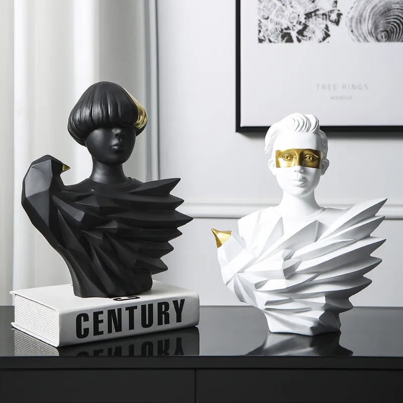 Modelo de retrato de pájaros negros y dorados simples Modelo de retrato de la sala de estar gabinete de televisión Gabinete de vinos Pantallas de resina de decoración suave