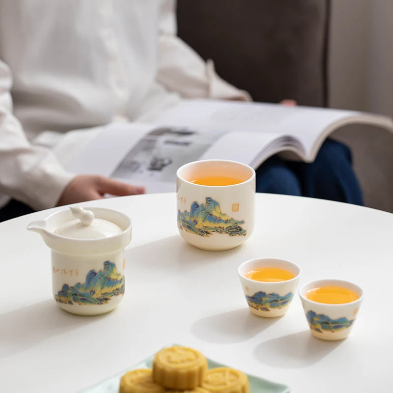 Kinesisk vit porslin kung fu rese tepet keramisk tekanna tekopp porslin teaset teaware set drinkware te ceremoni