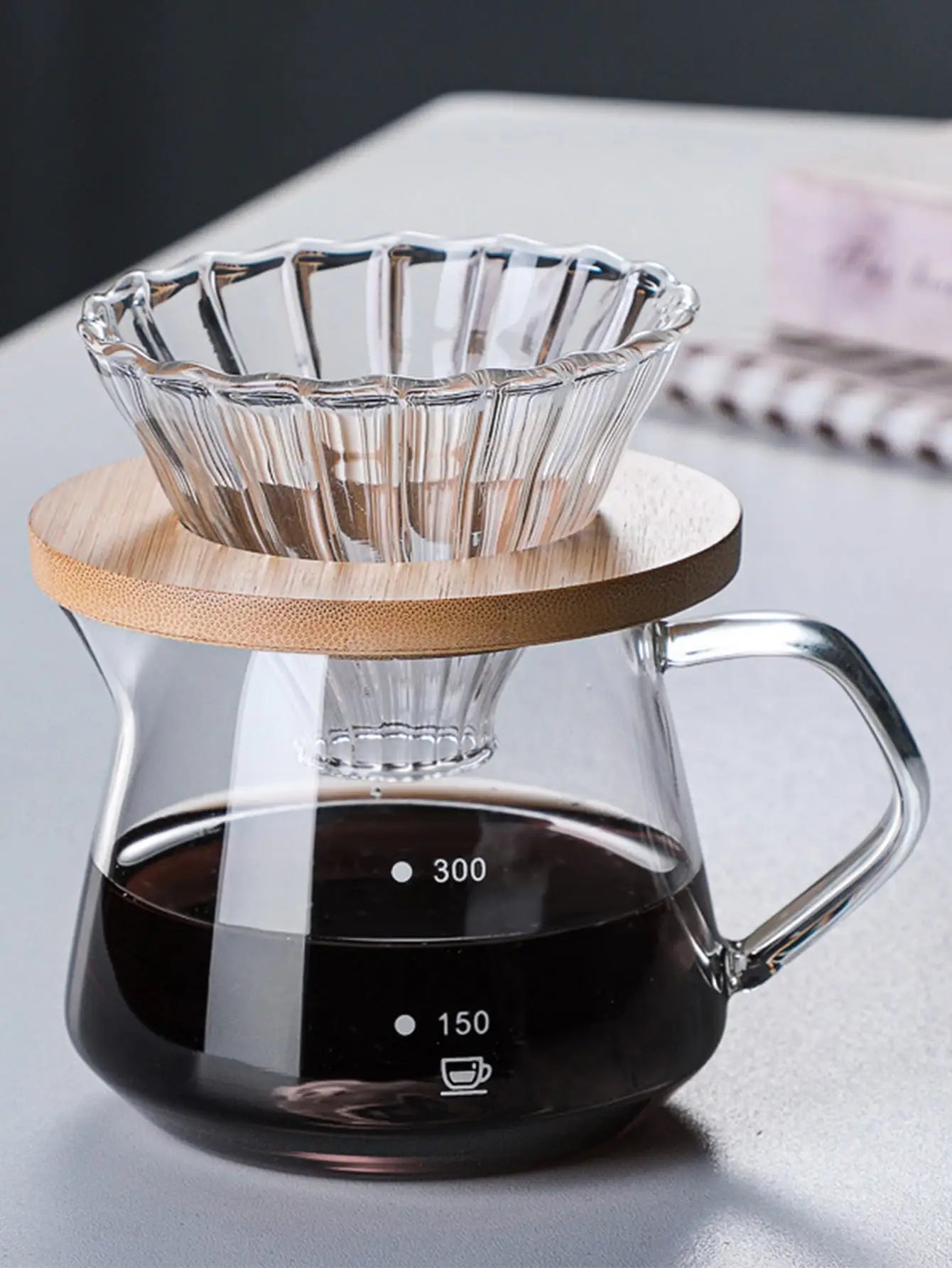 Leeseph versare sopra la caffettiera, caffè caraffa in vetro con filtro da caffè in vetro, gocciolamento della caffettiera per casa o in ufficio, 300 ml