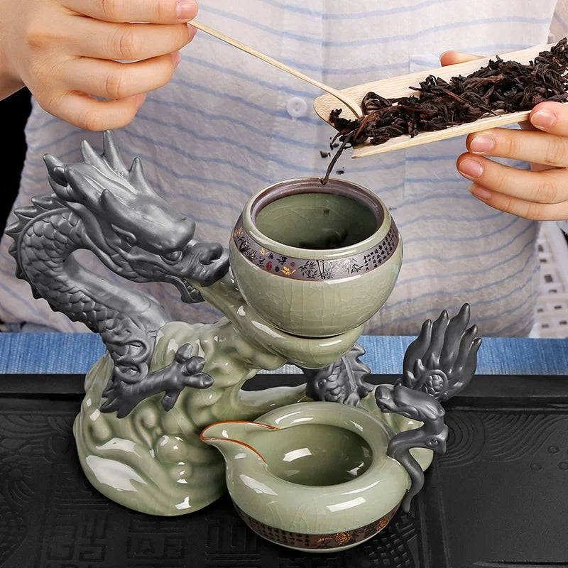 Çin Ejderha Çay Seti Yüksek Ending Kung Fu Çay Seti Kemik Çin çaydanlık ve Çay Seti Noel hediyesi için seyahat çay seti