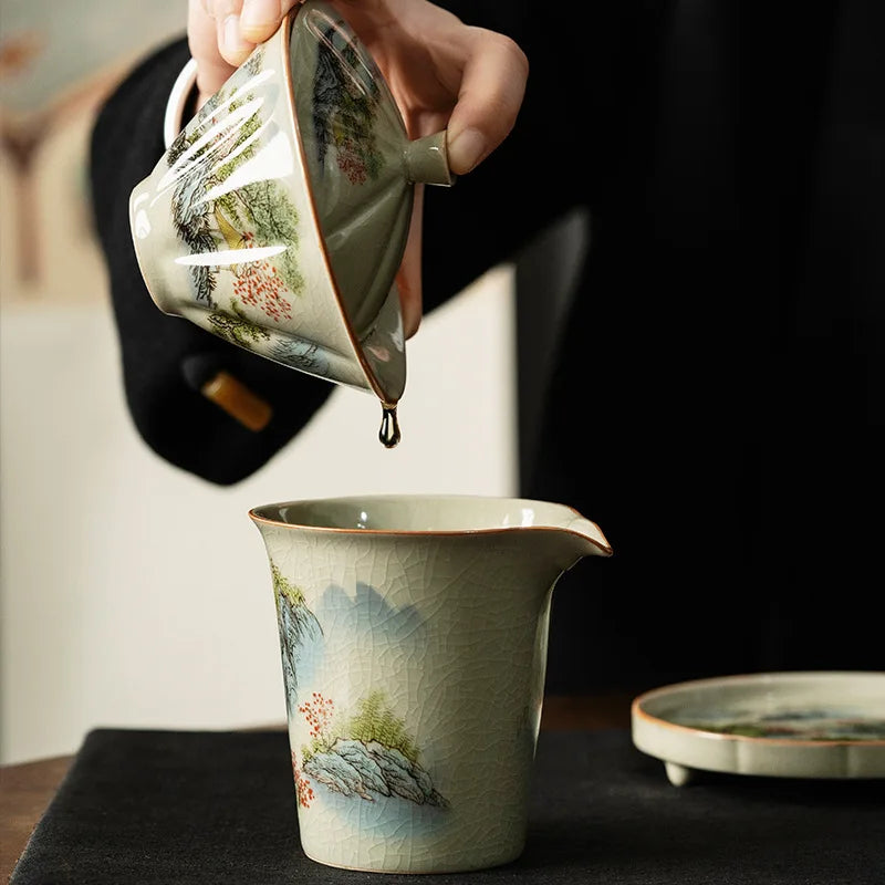 Jingdezhen-Ceramic Tea Cup med bambushat, traditionel håndlavet te ware, enkelt skål, kung fu te med låg, sancai gaiwan