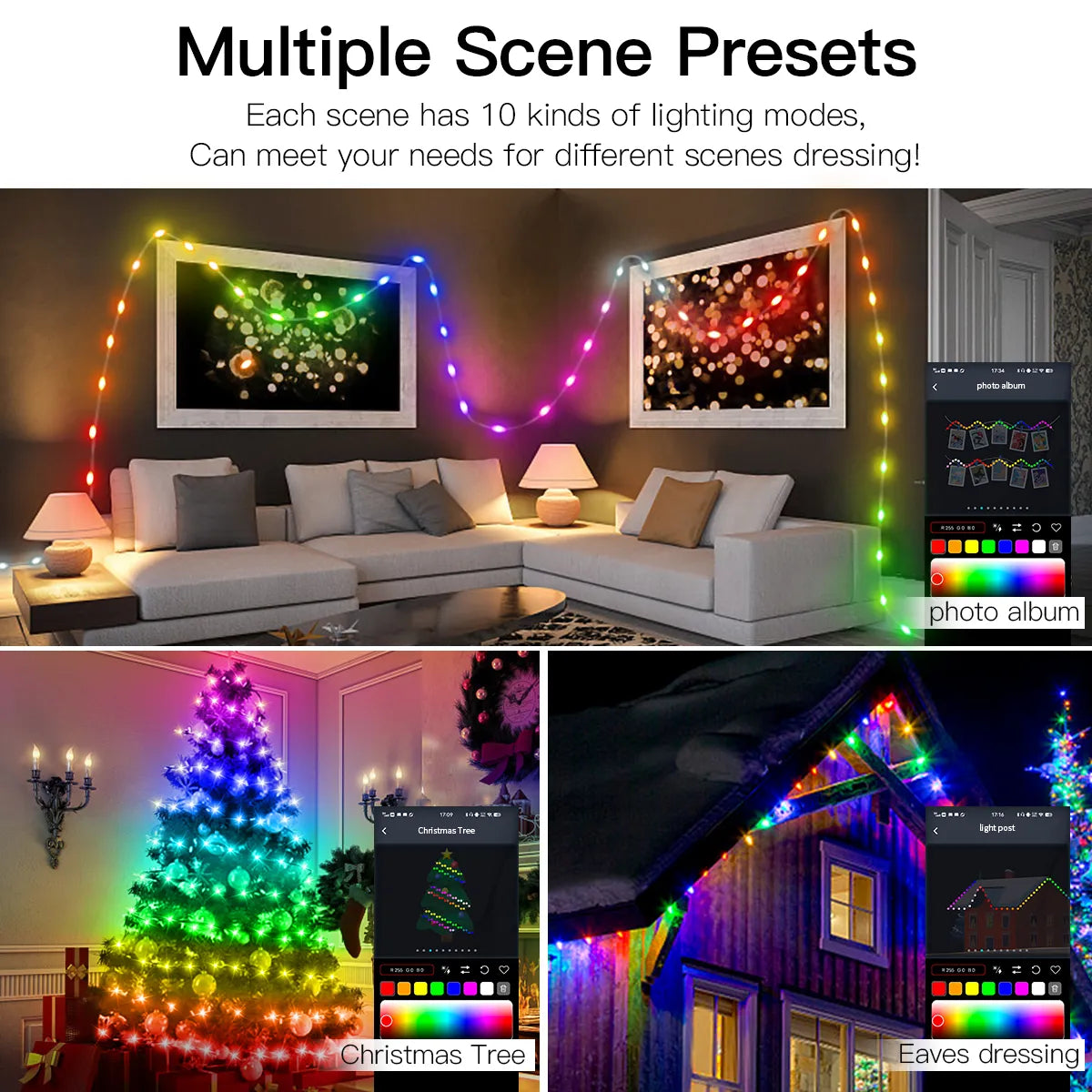 20m 10m 5m LED julelys Fairy String Light Smart Bluetooth Adressable Curtain Lights Garland Festoon Home Party Decor