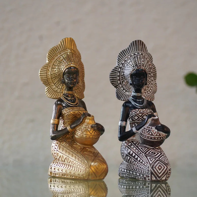 الأفريقية القبلية الفتيات الراتنج فتاة التماثيل ديكورات المنزل امرأة الأفريقية النحت الحديثة الراتنج النحت الإبداعية خمر هدية