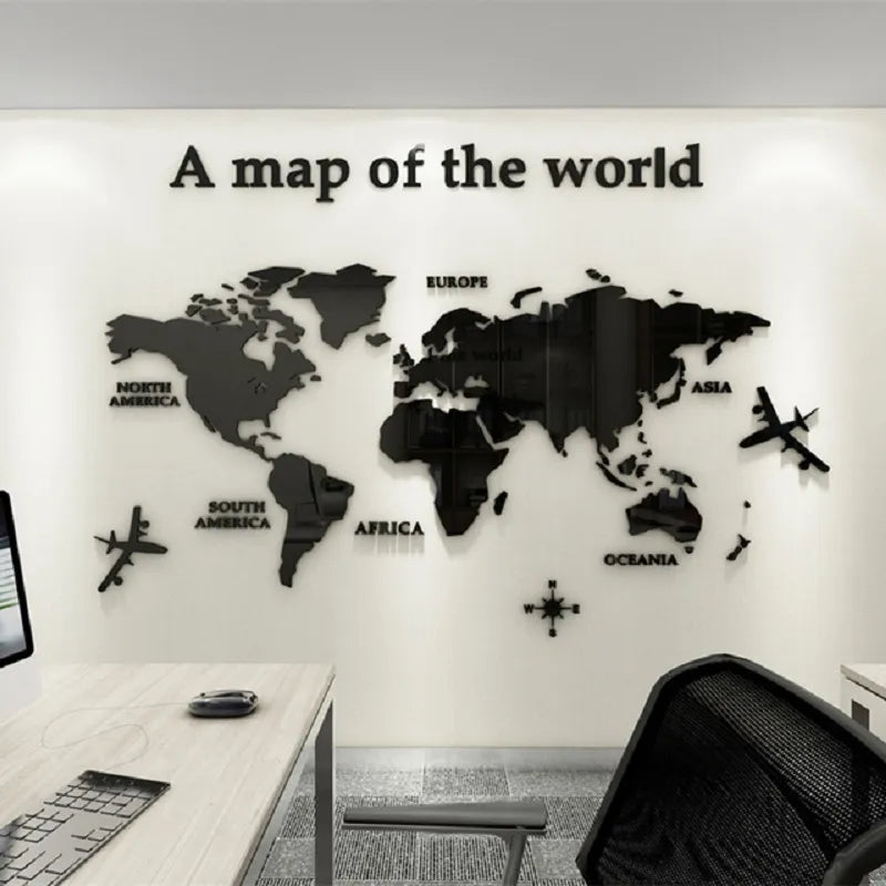 Adesivo de parede do mapa mundial 3d parede de cristal de cores sólidas com sala de aula de sala de aula idéias de decoração de escritório idéias de decoração