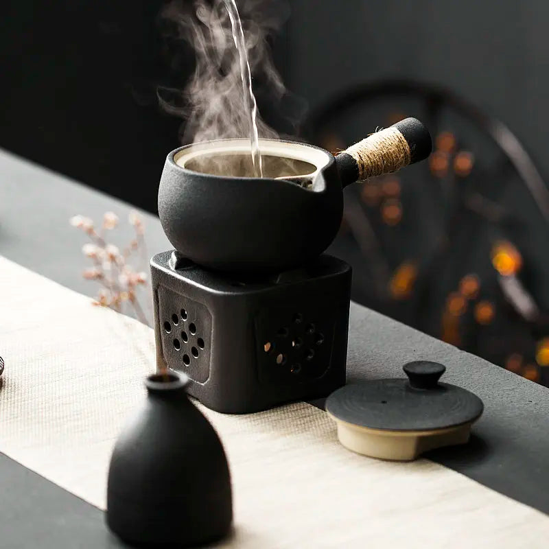 Gaya Jepang Rough Pottery Side Handle Tap Kapasitas Besar Pot Teh Portabel Dengan Pegangan Handmade Teaware Kung Fu Teh Sets