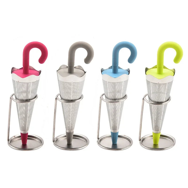 4 colori a forma di ombrello a forma di tè infuser silicone in acciaio inossidabile filtro per le spezie filtro in maglie tè teatro strumento da tè