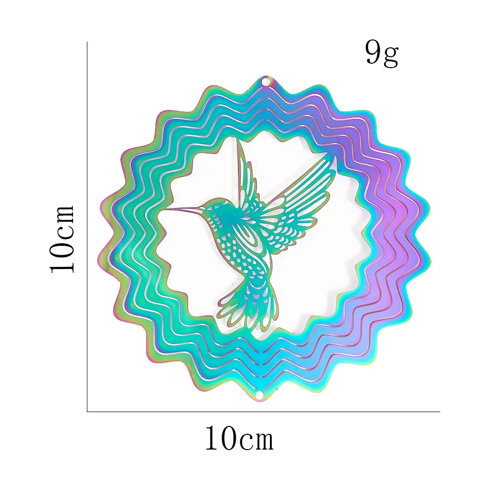 3D Colorful Rotating Wind Spinner Hummingbird Flowing Wind Chimes Yard Garden Hanging Decor Wind Catcher Pendant Bird Deterrent