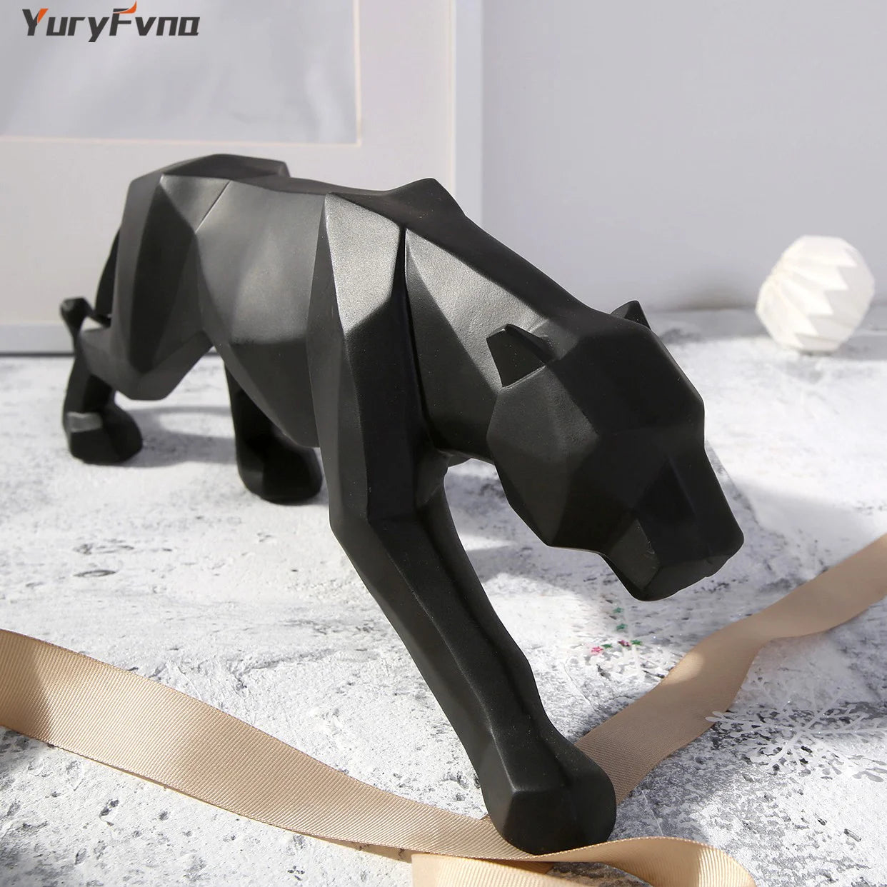 Yuryfvna abstrak resin macan tutul patung geometris margasatwa manther pather patung hewan patung hewan dekorasi kantor rumah modern
