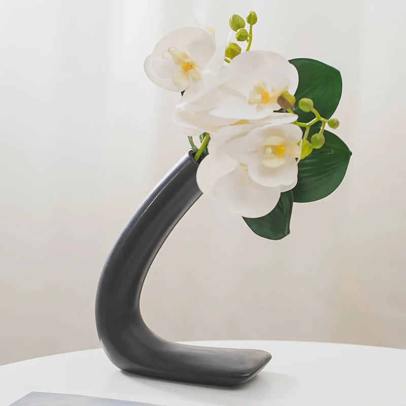 2 L şekil seramik vazo ev tasarım estetik siyah bej masa üstü sundurma oturma odası köşe dekorasyon aksesuar