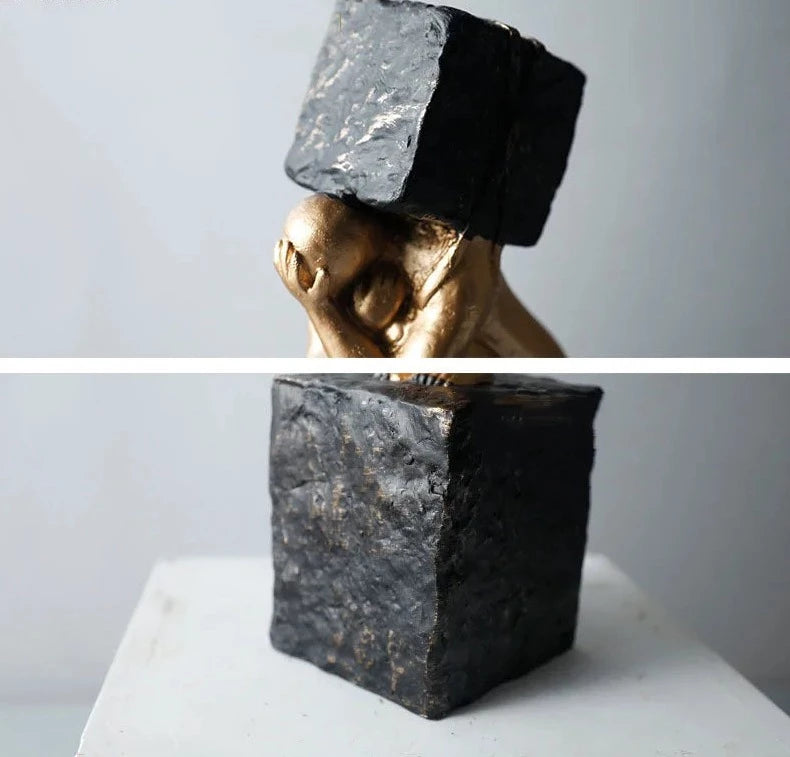Weight-bearing Thinker Figure Statue Desk Decoration Resin Artwork Abstract Character Sculpture Room Aesthetic Decor Ornaments