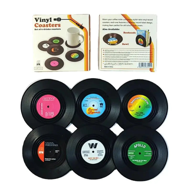 Neu 6/4/2pcs Retro Vinyl Record Cup Coaster Anti-Schlupf-Kaffee-Untersetzer Hitzebeständiges Musik-Getränk-Matten Matten Matten Tisch Tischemat Dekor