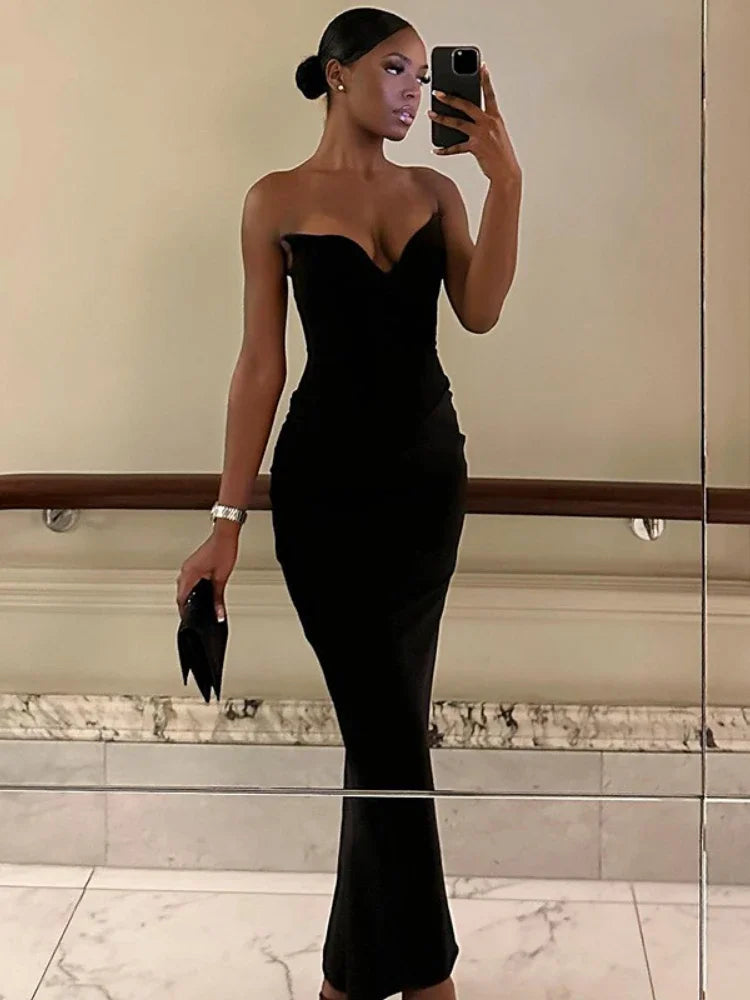 WeiYao Black Sexy V-neck Fit Bodycon Wrap Hip Maxi Dress Summer Backless Slim Long Dress Evening Party Dresses For Women 2023
