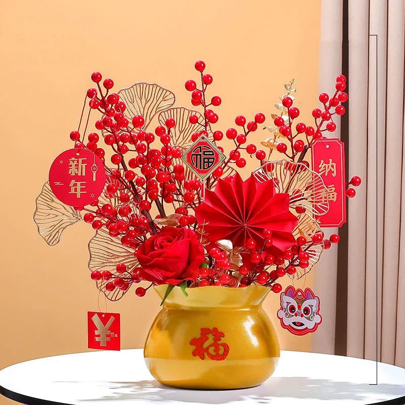 Fake Red Fortune Fruit keramische vaasset accessoires ART Nieuwjaar Bruiloft Opening Ornamenten Home Livingroom Meubels Decoratie