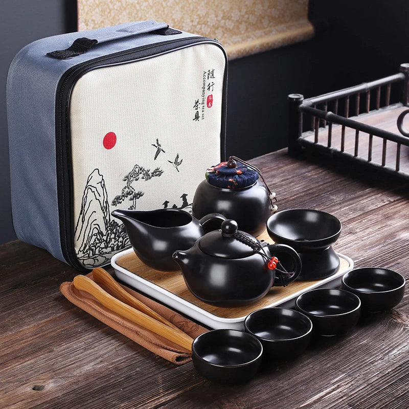 Przenośny ceramiczny zestaw herbaciarni Chińskie kung fu teaset teapot Traveller Teaware z torbą Teaset Gajwan Tea Ceremonia herbaty ceremonii herbaty