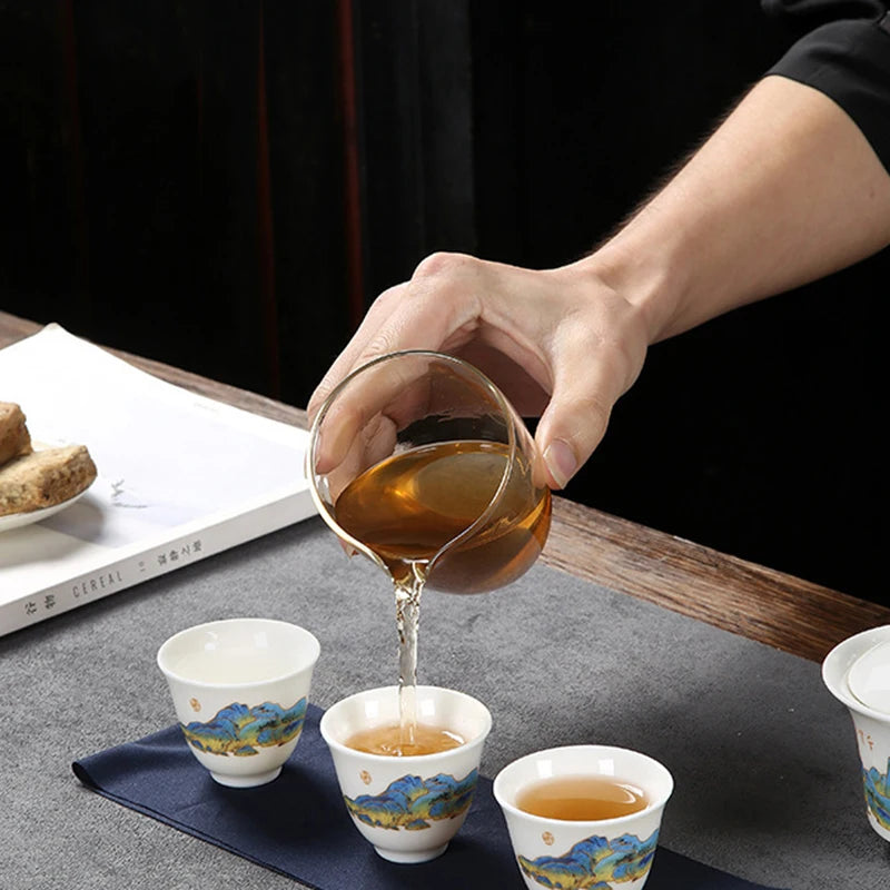 أباريق شاي من السيراميك مع 3 أكواب شاي بورسلين Gaiwan Kung Fu Teaset أدوات شاي محمولة طقم شاي للسفر هدايا للشرب
