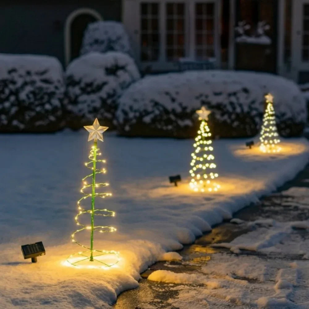 Solar Outdoor Garden Christmas Tree Light Stand Garden Led Ground Light String Waterproof IP65 Star Lantern Hiasan Lampu
