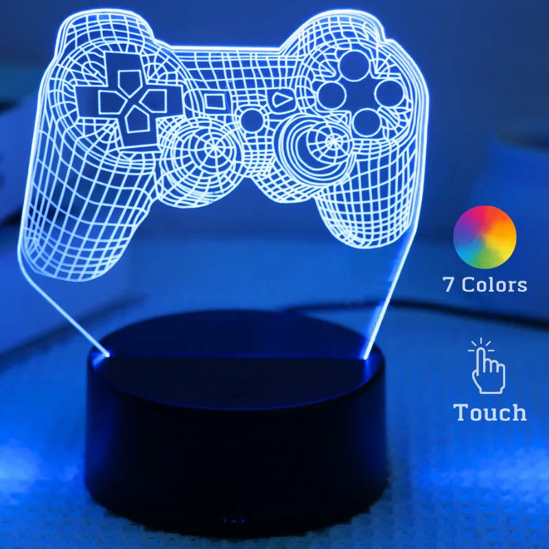 Night Lamp Touch 7 Color Dimmable Game Handle 3D Acrylic Illusion Ambiance Creative Table Lamp Bedroom Home Decorative Lights