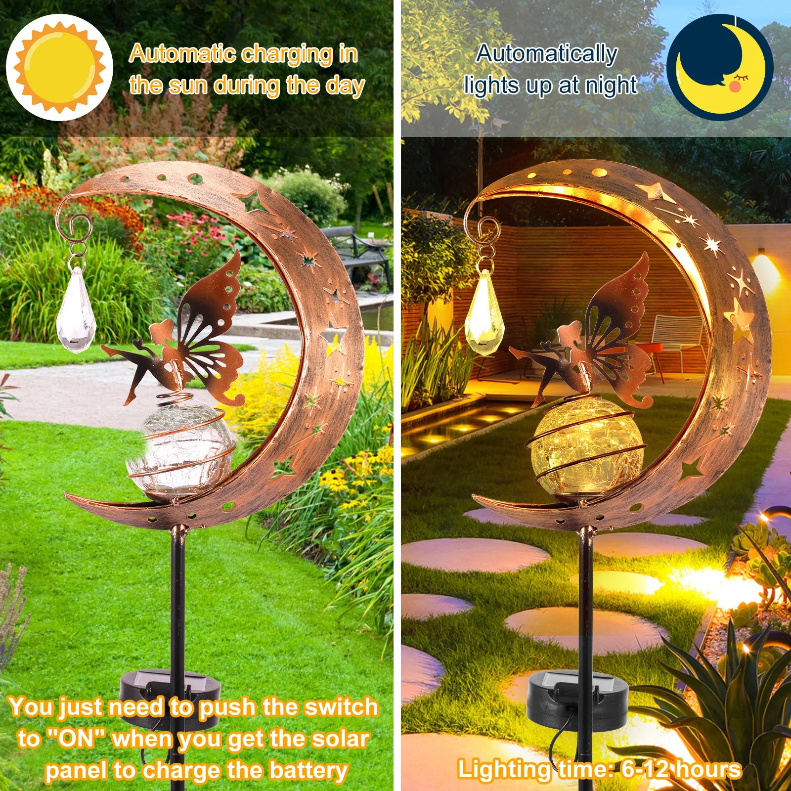 الجنية القمر الشمسية ضوء الحديقة في الهواء الطلق زخرفة الإبداعية الزخرفية الحديد جوفاء الكراك الكرة مصباح زاوية الفن Led ساحة ديكور