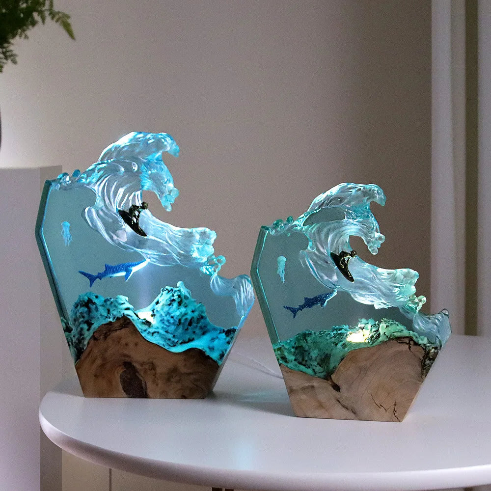 Adornos de escritorio de ballena de la Ocean Ballena Soporte de lámpara de arte creativo Regalo de cumpleaños de la luz de la luz de madera sólida