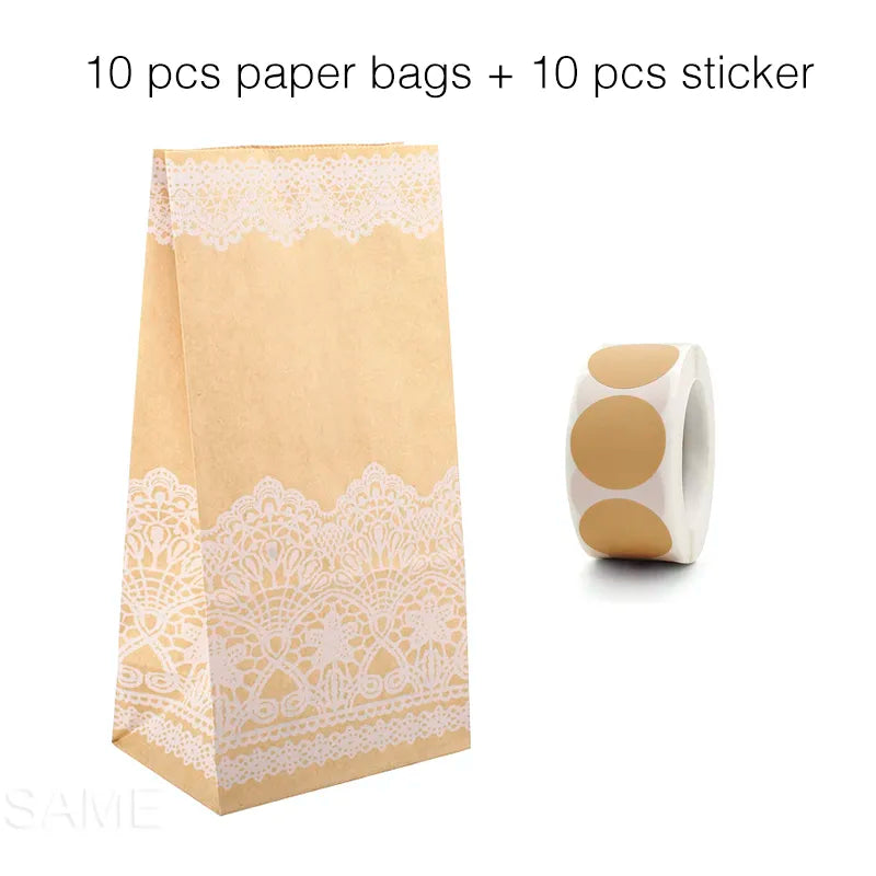 10 Pcs Bags and Sticker Stand Up Colorful Solid Stripe Polka Dot Bags 18x9x6cm Favor Gift Packing Treat Bag Wedding Birthday