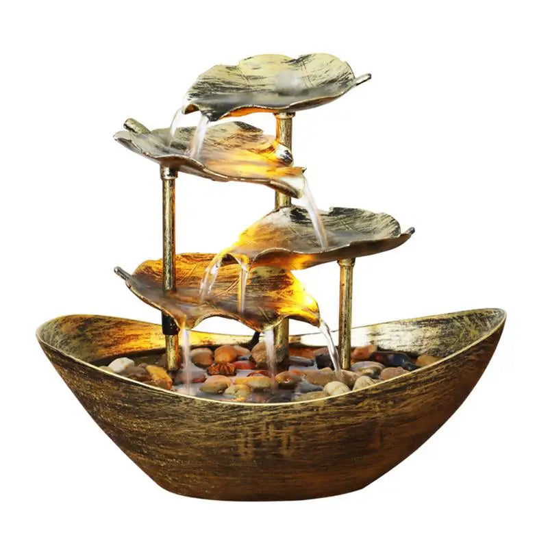 Fountaine de table de table Fountaine de cascade pour l'eau de décoration intérieure sur la pompe électrique à feuilles de lotus à voile apaisant apaisant et relaxant
