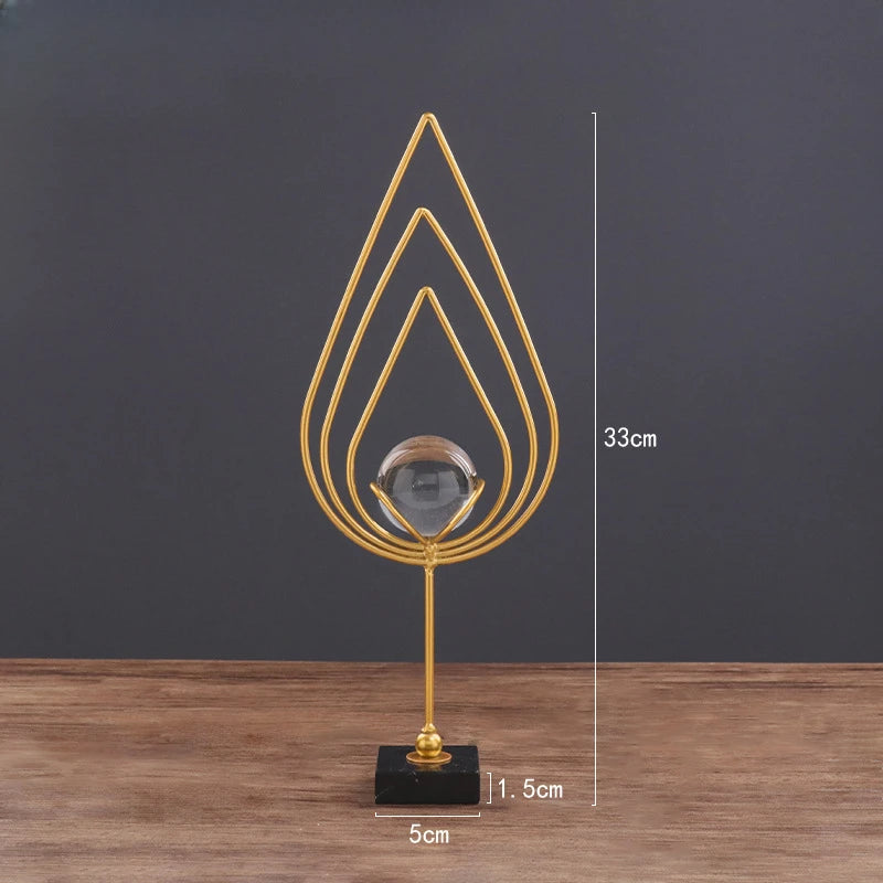 Nordic Metal Kristal Top Süsler El Sanatları Yaratıcı Geometrik Özet Şekil Şekil Ekran Stand Yatak Odası Demir Mobilyalar Dekorasyonu