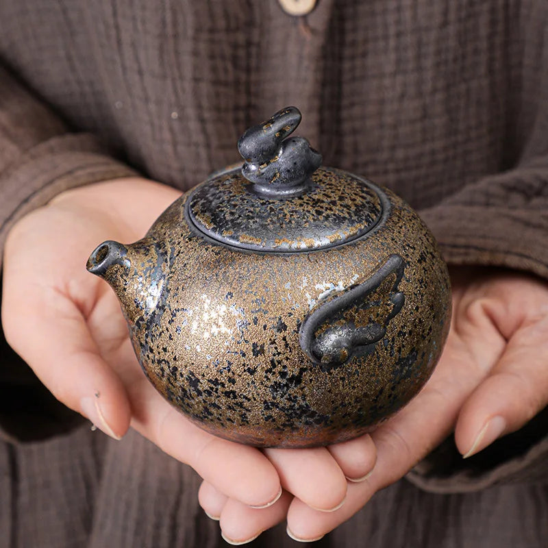 Rust Glazed Tea Pot Keramik Kung Fu Teh Set Pot Vintage Rough Pottery Yixing Teko Infuser Tekuk Tebal Kopi Teh Teh Puer