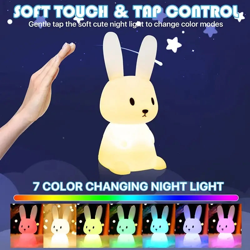 LED Night Light Silikonin kanin kosketusanturi lamppu Söpö eläinvalo makuuhuoneen sisustus Lahja lapsen vauvapöydän lamppu kodin sisustus