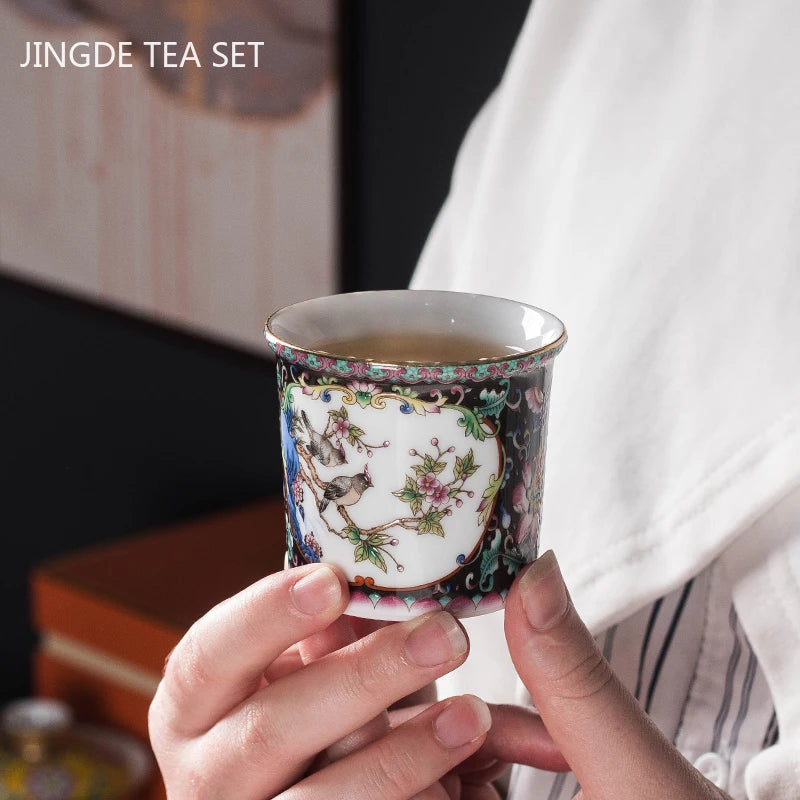 جينغدتشن المينا اللون السيراميك Gaiwan طقم شاي صيني Sancai وعاء الشاي المحمولة مع غطاء فنجان الشاي المنزلية المخصصة الشاي