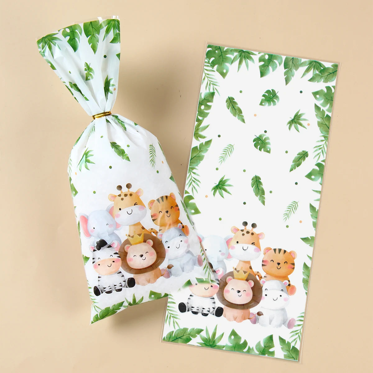 Jungle Animals Party Candy Gift Bags Biscuit Packing Bag Wild One Safari Gift Bag for Guest Kids Birthday Supplies Baby Shower