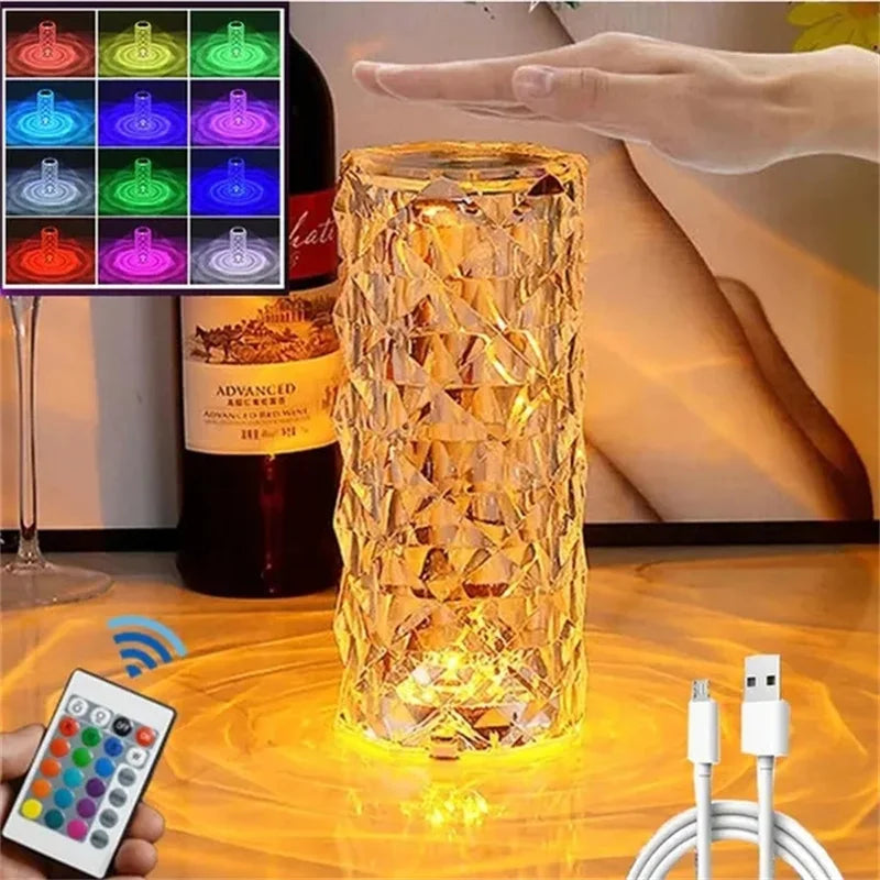 3/16 farver Crystal Rose Table Lamp LED Rose Light Dekoration Fjernbetjening Romantisk diamantatmosfære Lys USB Night Light