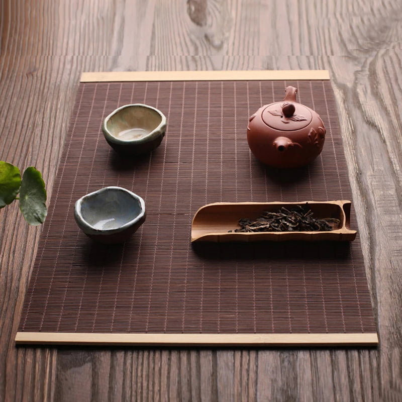 1PCS Bamboo Woven Wooden Tea Tray Poetic Foldable Wood Tray Tea Mat Creativity Bamboo Cushion