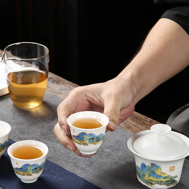 Tocchette in ceramica da stoffa con 3 tazze da tè in porcellana Gaiwan kung fu teaset tè per tè portatile da viaggio da tè regali da tè