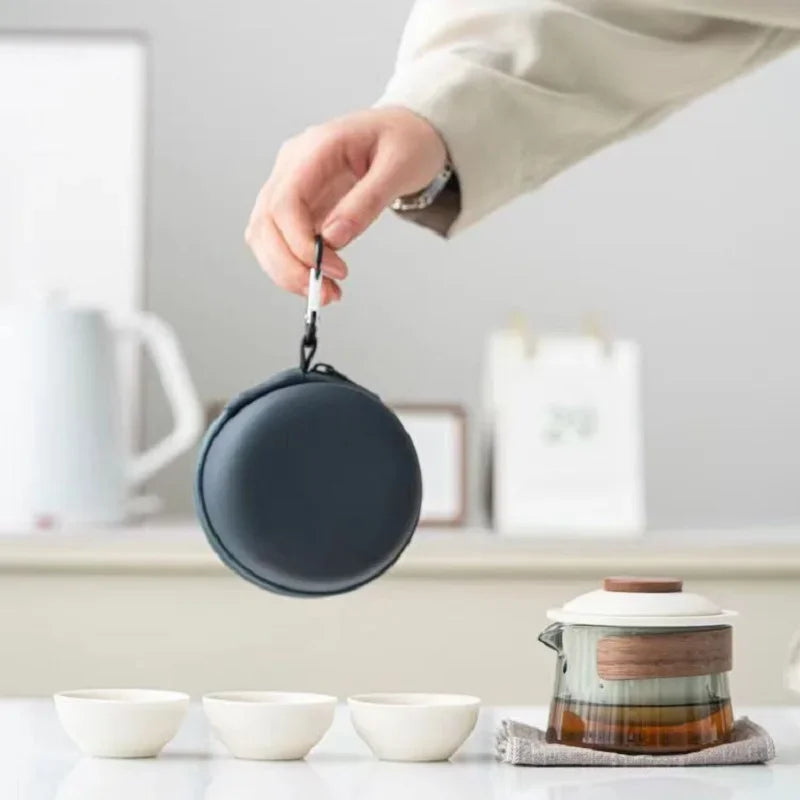 Zen Teapot dan Tea Cup Kit Kit Rumah Teh Membuat Teh Perjalanan Set Di Luar Ruang Tas Portabel Teh Jepang Set Persediaan 1 Mangkuk 3 Cangkir