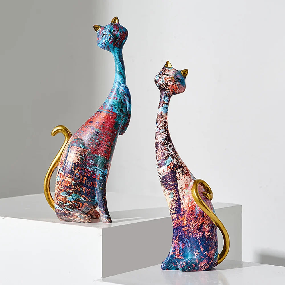 유럽 ​​스타일 2pcs 유화 고양이 조각상 동물 현대 조각실 장식 액세서리 홈 디자인 선물을위한 조각품