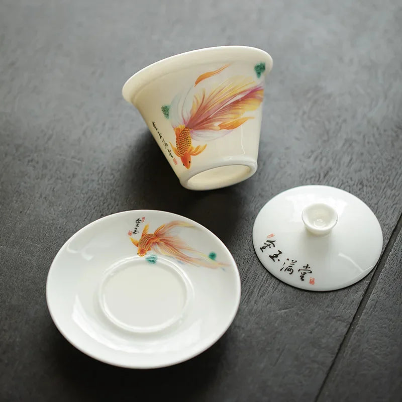 Elegante té de cerámica Tureen chino gaiwán con platillos y cuestión de té tradicional para té té té de té kung té tazas de té