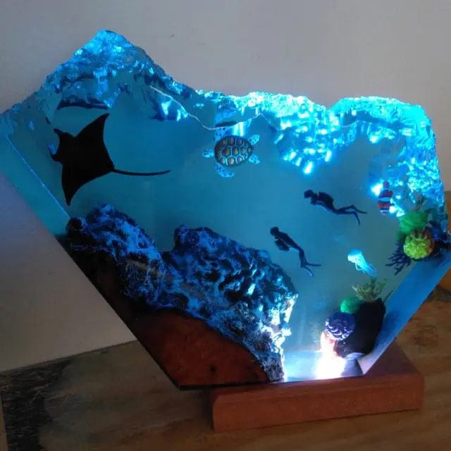 [Divertido] Ocean Manta Rays Diver Tortuga marina Noche de luz LED COLECCIÓN Modelo de decoración del hogar Ornaments Regalo de cumpleaños para niños