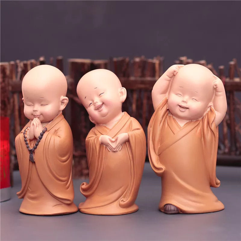 Estátuas de monge fofas figuras religião resina buda artesanato mesa miniaturas ornamentos acessórios decoração de decoração de casa decoração