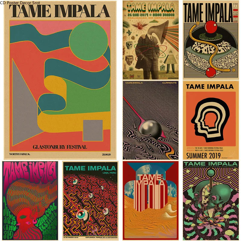 Tame Impala psychedelic poster rock müzik grubu kraft kağıt posterler vintage ev odası bar kafe dekor estetik sanat duvar boyama