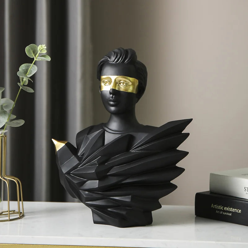 Eenvoudige moderne zwarte en gouden vogel portretmodel kamer woonkamer tv -kast wijnkast display zachte decoratie hars ornament